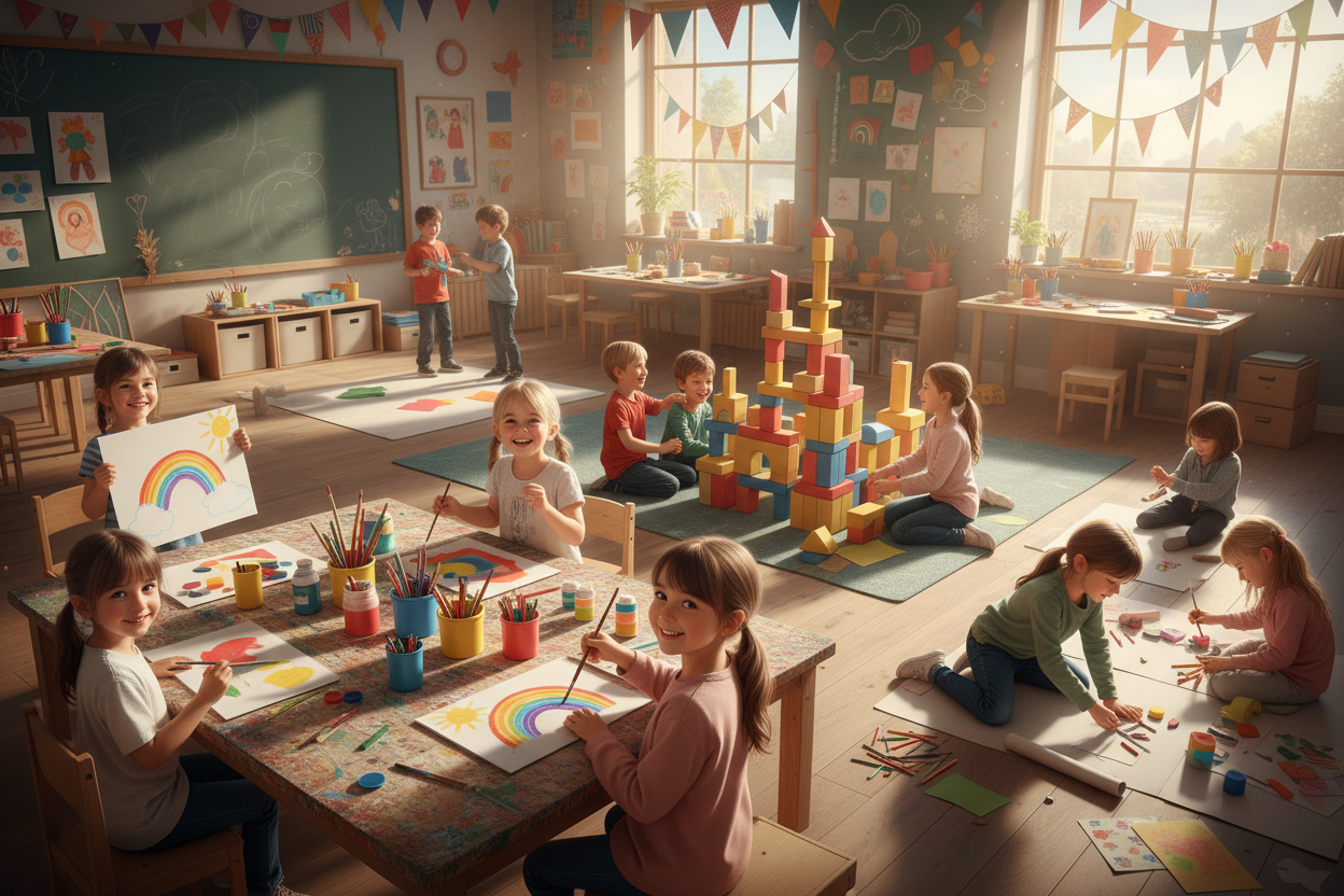 playing and crafting kids